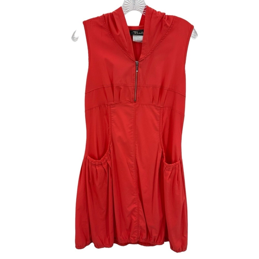 Bali Red Sleeveless Women 8 Hooded Mini Dress Zip Front Ruched Back Red Tomatoe
